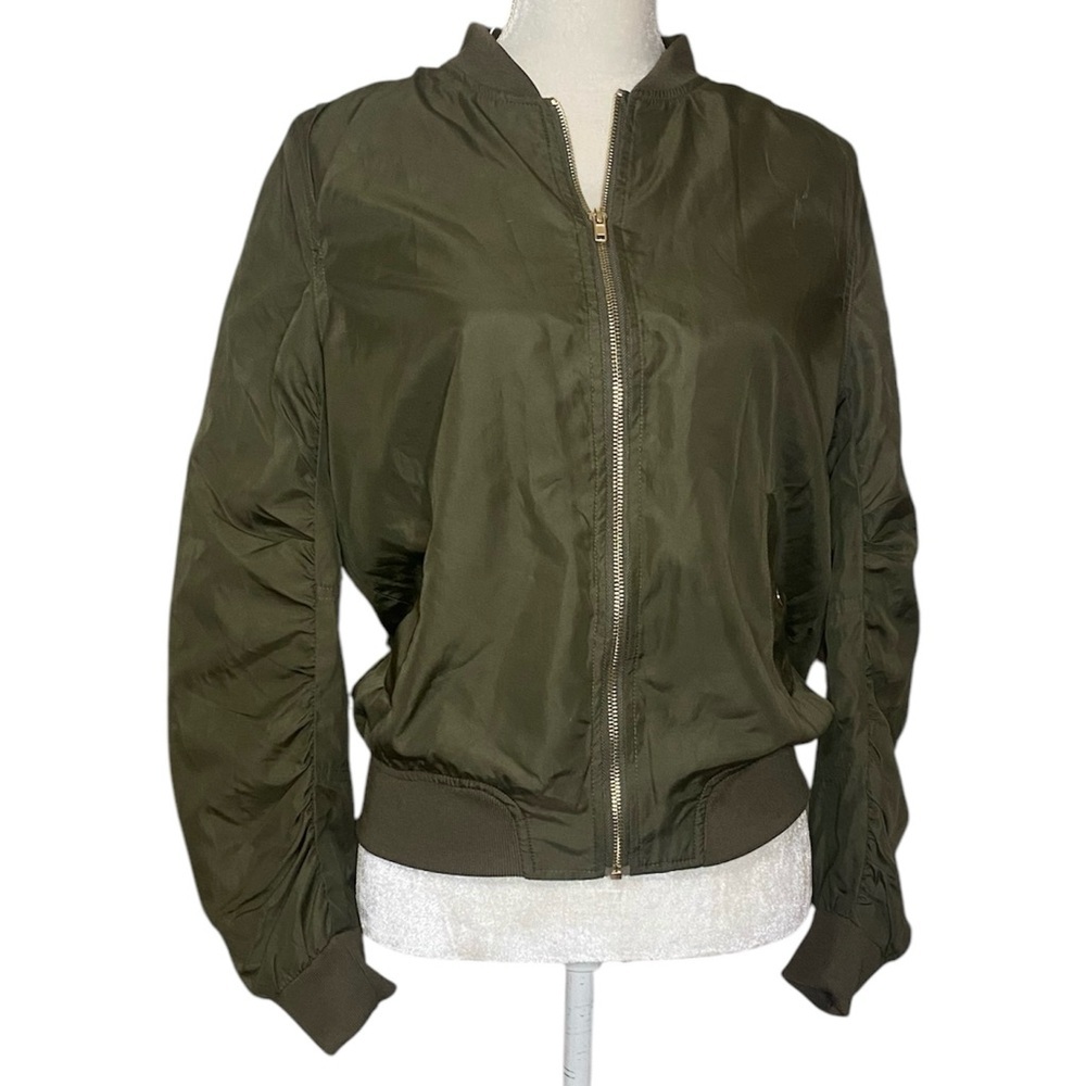 INSO Olive Green Women's Bomber Jacket gold zipper